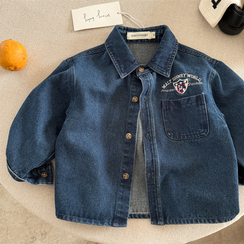 Детска деним риза, корейски стил, дълъг ръкав, Turn-down collar, есен