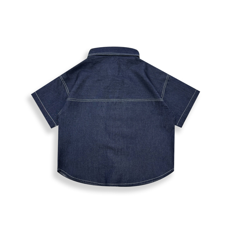 Cămașă pentru copii din bumbac, mâneci scurte, guler pătrat, vară 2025, unisex