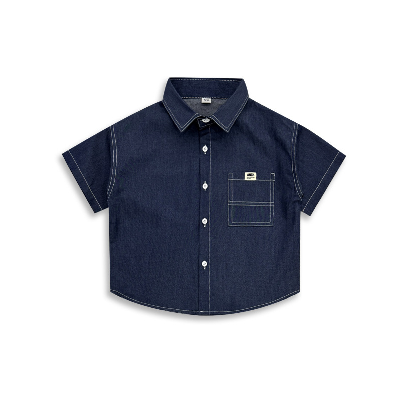 Cămașă pentru copii din bumbac, mâneci scurte, guler pătrat, vară 2025, unisex