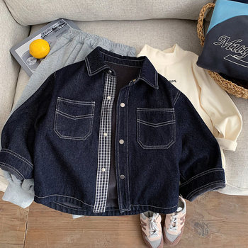 Jachetă denim pentru copii, stil coreean, căldură suficientă, amestec bumbac-poliester-fibră reciclată, pentru vârsta 3–8 ani