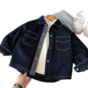 Jachetă denim pentru copii, stil coreean, căldură suficientă, amestec bumbac-poliester-fibră reciclată, pentru vârsta 3–8 ani