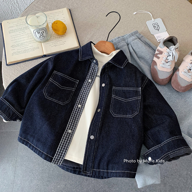 Jachetă denim pentru copii, stil coreean, căldură suficientă, amestec bumbac-poliester-fibră reciclată, pentru vârsta 3–8 ani