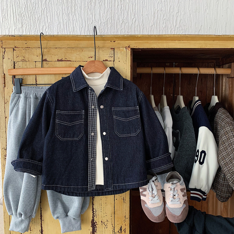 Jachetă denim pentru copii, stil coreean, căldură suficientă, amestec bumbac-poliester-fibră reciclată, pentru vârsta 3–8 ani