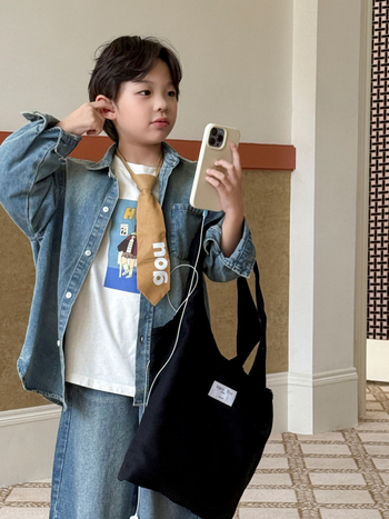 Cămașă pentru copii - stil coreean denim, guler întors, mânecă lungă, bumbac 85%, toamnă 2025