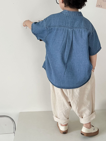 Dječja košulja, korejski stil, stojeći ovratnik, kratki rukavi, 95% pamuk, unisex, za djecu 3-8 godina