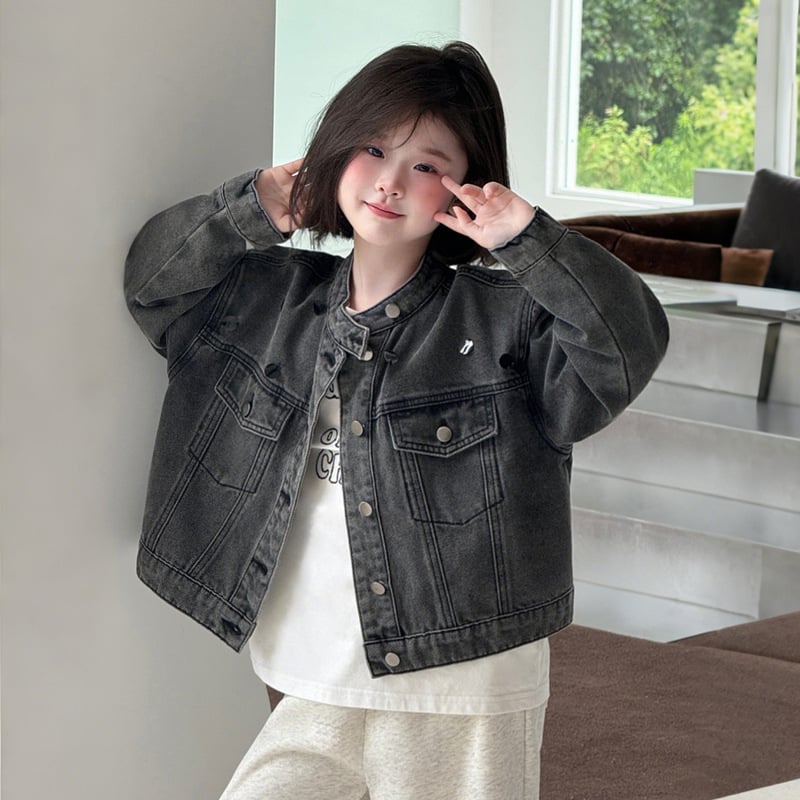 Mergaitėms džinsinė striukė su karoliukais, medvilnė, užtrauktukas, švelni apdaila, Korėjos stilius, ruduo, 3–8 metų vaikams