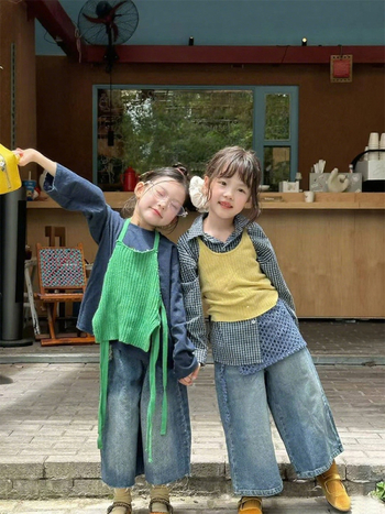Dječji kostim u korejskom stilu za jesen – karirani uzorak, pamučna smjesa