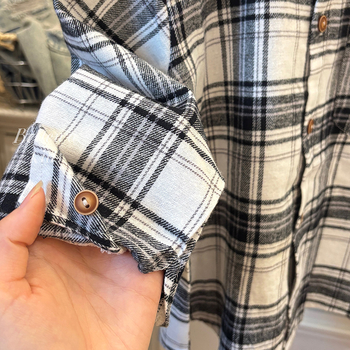 Детска памучна риза 100% памук, casual стил, стойка яка, дълги ръкави, каре