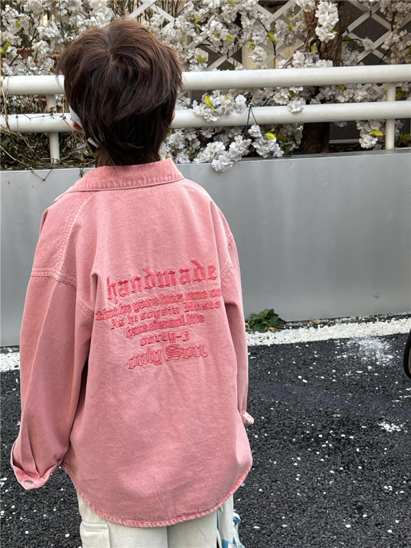 Vaikų džinsinis švarkas Korejos stiliumi su siuvinėjimu, 95% medvilnės džinsas, vienos eilės užsegimas, be gobtuvo, pavasaris 2024, 3–8 metų vaikams