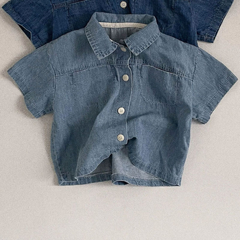 Korejski stil: set od džins košulje i šortseva za djecu 1–3 godine, unisex, kratki rukav, 100% pamuk, ljeto