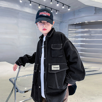 Jachetă pentru copii în stil coreean, cu guler rever, exterior din bumbac 100% și căptușeală din bumbac