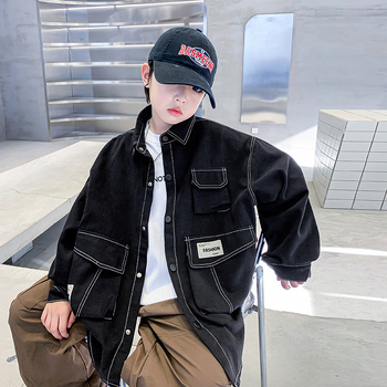 Jachetă pentru copii în stil coreean, cu guler rever, exterior din bumbac 100% și căptușeală din bumbac