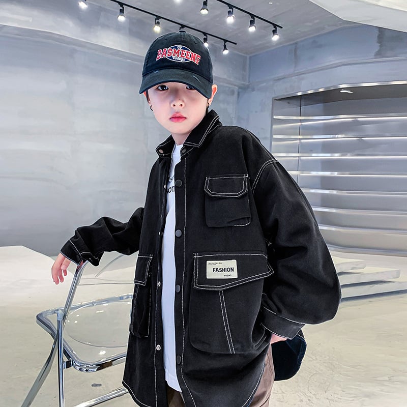 Jachetă pentru copii în stil coreean, cu guler rever, exterior din bumbac 100% și căptușeală din bumbac