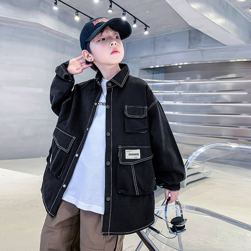 Jachetă pentru copii în stil coreean, cu guler rever, exterior din bumbac 100% și căptușeală din bumbac