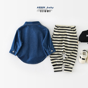 Vaikų džinsinė striukė, Korėjietiško stiliaus, ilgomis rankovėmis, 60% medvilnė, amžius 1–3 metai, ruduo 2024