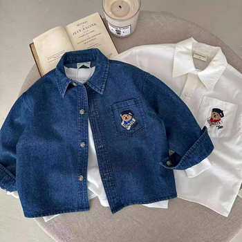 Детска риза, ежедневен стил, яка лацкан, памук 90%, карикатурен принт