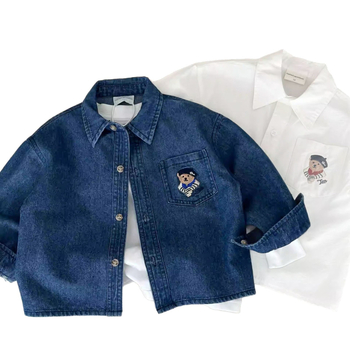 Детска риза, ежедневен стил, яка лацкан, памук 90%, карикатурен принт