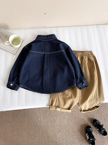 Детска дънкова риза (85% памук, 15% полиестер; Turn-Down яка; дълъг ръкав; есен 2025)