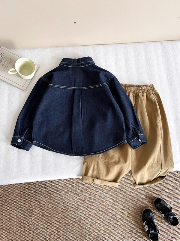 Детска дънкова риза (85% памук, 15% полиестер; Turn-Down яка; дълъг ръкав; есен 2025)