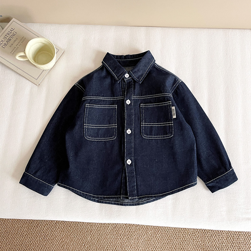 Детска дънкова риза (85% памук, 15% полиестер; Turn-Down яка; дълъг ръкав; есен 2025)