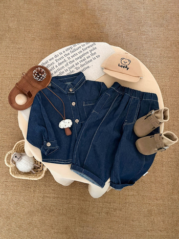 Poiste kevad- ja sügisekomplekt kahe osaga: džinsist särk ja püksid, pikad varrukad, pehme kangas