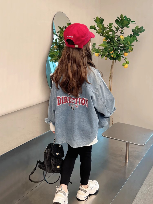 Детска памучна риза в корейски стил, дълъг ръкав, съдържа 73,2% памук, печат с букви, меко обработване