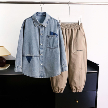 Džinsinis švarkas vaikams, laisvas stilius, vienos sagos uždarymas, 60% medvilnė 40% poliesteris, pavasaris 2025