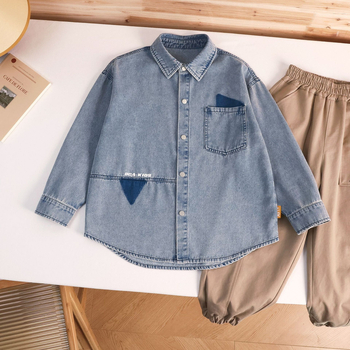 Džinsinis švarkas vaikams, laisvas stilius, vienos sagos uždarymas, 60% medvilnė 40% poliesteris, pavasaris 2025