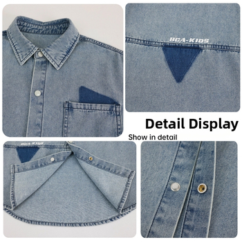 Džinsinis švarkas vaikams, laisvas stilius, vienos sagos uždarymas, 60% medvilnė 40% poliesteris, pavasaris 2025