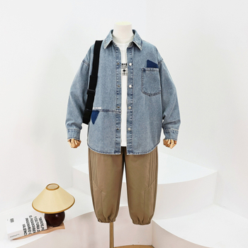 Džinsinis švarkas vaikams, laisvas stilius, vienos sagos uždarymas, 60% medvilnė 40% poliesteris, pavasaris 2025