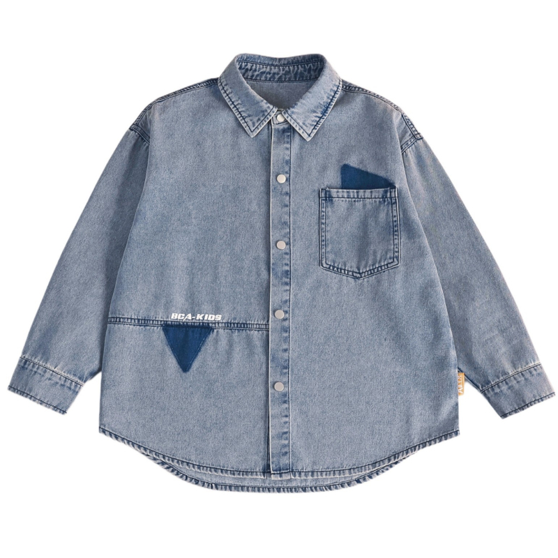 Džinsinis švarkas vaikams, laisvas stilius, vienos sagos uždarymas, 60% medvilnė 40% poliesteris, pavasaris 2025