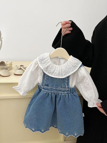 Set za djevojčice: traper haljina i košulja, proljeće-jesen, dvodijelni set, korejski stil
