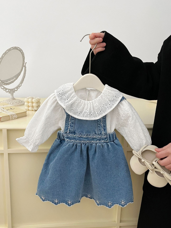 Set za djevojčice: traper haljina i košulja, proljeće-jesen, dvodijelni set, korejski stil