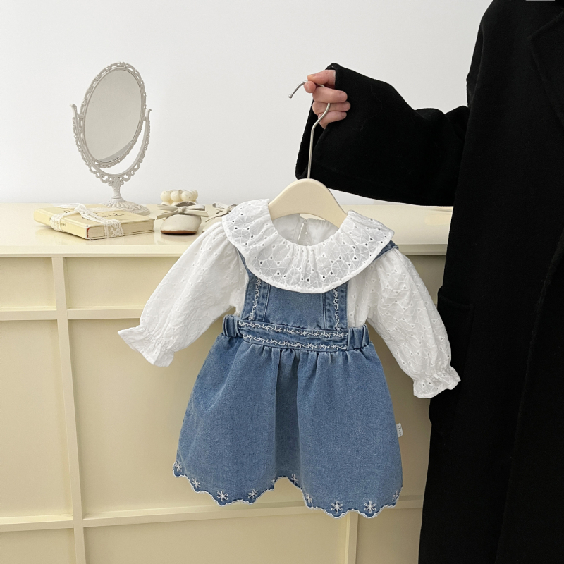 Set za djevojčice: traper haljina i košulja, proljeće-jesen, dvodijelni set, korejski stil