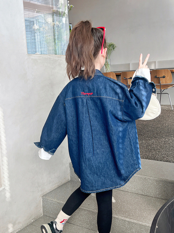 Дънкова риза за деца, корейски стил, дълги ръкави, яка с ревер, памучна смес