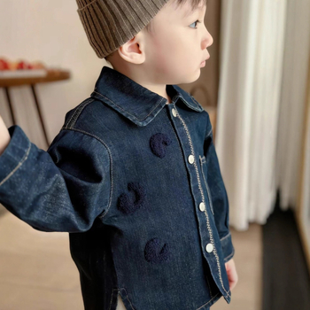 Παιδικό τζιν πουκάμισο-ζακέτα με μακριά μανίκια για αγόρια; Βαμβακερό τζιν; Γιακάς: πέτο; Σχέδιο: καρτούν; Άνοιξη-Φθινόπωρο, για παιδιά 3–8 ετών (100–140 εκ.)