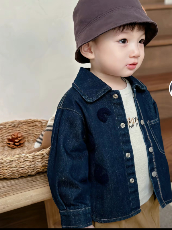 Παιδικό τζιν πουκάμισο-ζακέτα με μακριά μανίκια για αγόρια; Βαμβακερό τζιν; Γιακάς: πέτο; Σχέδιο: καρτούν; Άνοιξη-Φθινόπωρο, για παιδιά 3–8 ετών (100–140 εκ.)