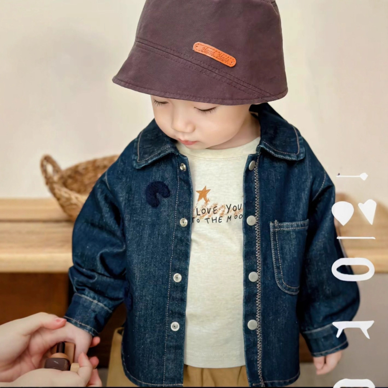 Παιδικό τζιν πουκάμισο-ζακέτα με μακριά μανίκια για αγόρια; Βαμβακερό τζιν; Γιακάς: πέτο; Σχέδιο: καρτούν; Άνοιξη-Φθινόπωρο, για παιδιά 3–8 ετών (100–140 εκ.)