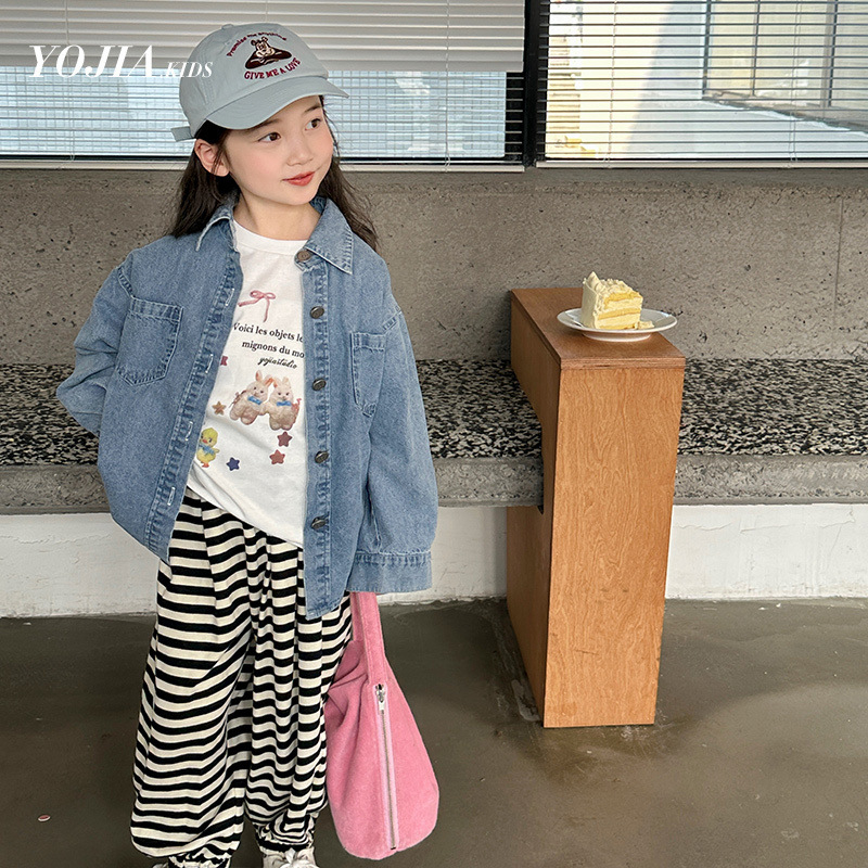 Детска риза за момичета с дълги ръкави от памук-смесена материя, корейски стил, за възраст 3-8 години.