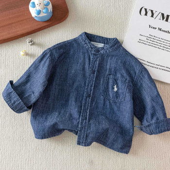 Детска памучна риза със ла-пел яка, дълги ръкави, унисекс, корейски стил, есен 2025