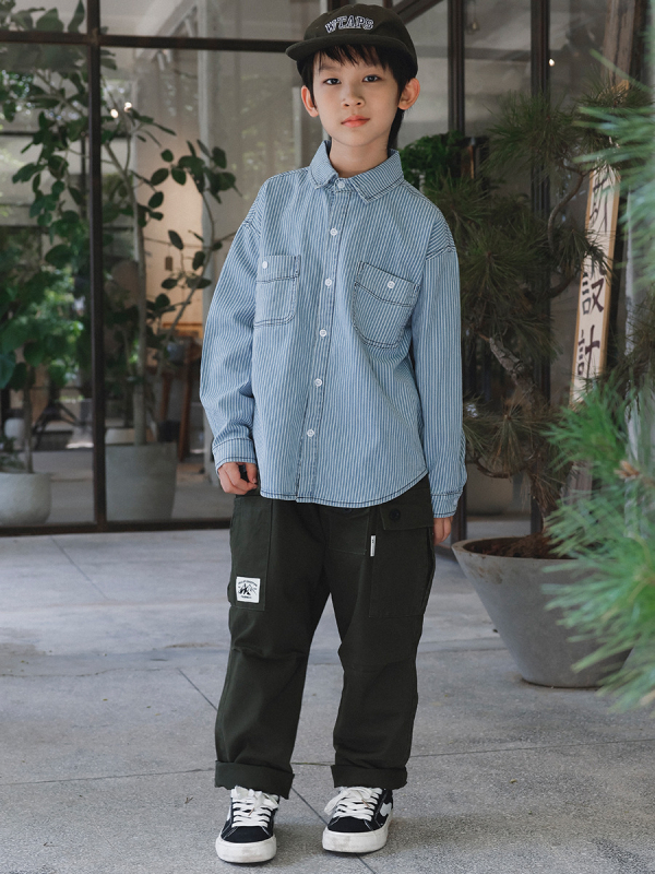 Детска риза с райета, 68% памук, дълги ръкави, класическа яка, casual стил, за деца над 8 г., есен 2025