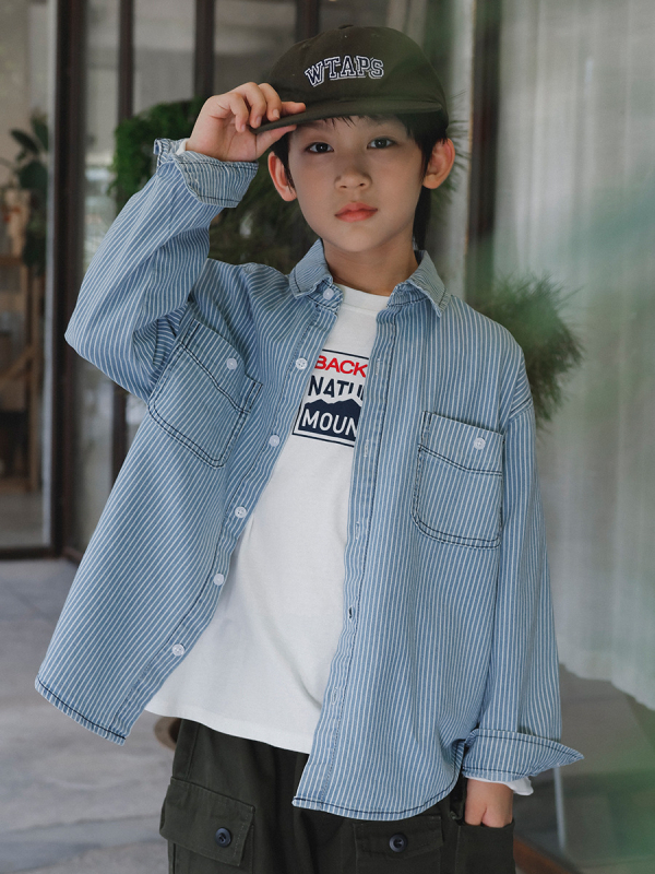 Детска риза с райета, 68% памук, дълги ръкави, класическа яка, casual стил, за деца над 8 г., есен 2025