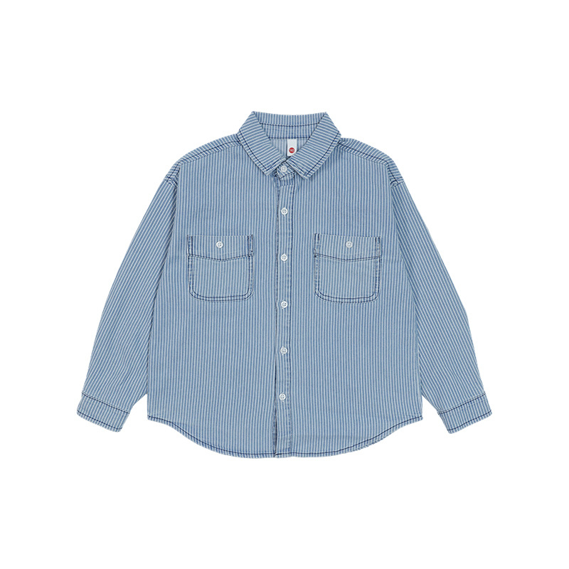 Детска риза с райета, 68% памук, дълги ръкави, класическа яка, casual стил, за деца над 8 г., есен 2025
