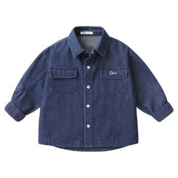 Момчешко деним риза-яке, Casual стил, дълги ръкави, модел с букви, памучна смес, пролет и есен 2025