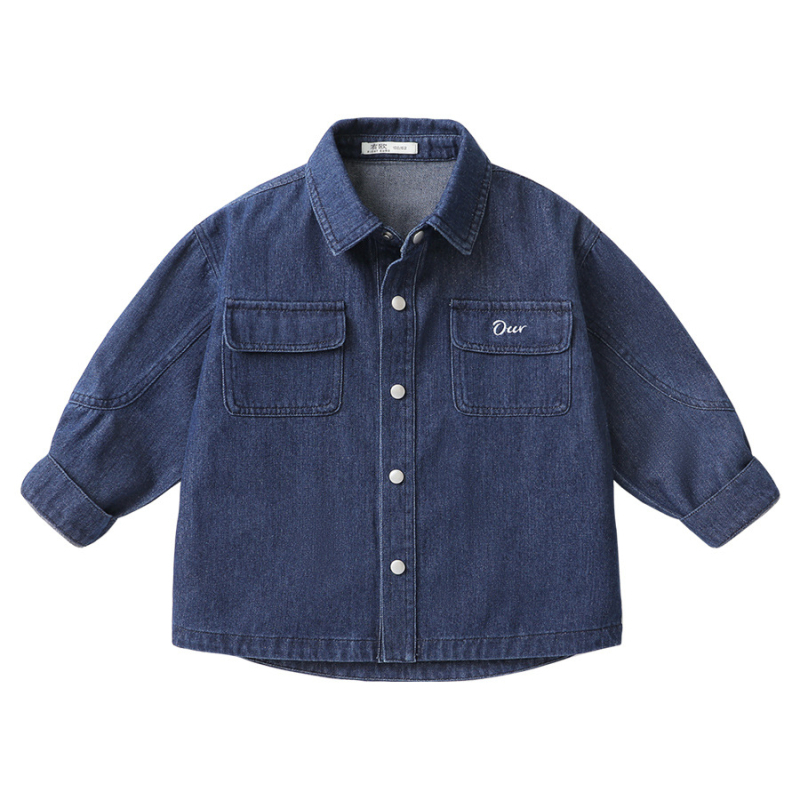 Момчешко деним риза-яке, Casual стил, дълги ръкави, модел с букви, памучна смес, пролет и есен 2025