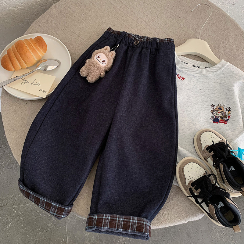 Dječje fleec hlače u korejskom stilu, zima; 80% poliester, 18% rayon, 2% spandex; mekana obrada; niski struk; gumica za pojas