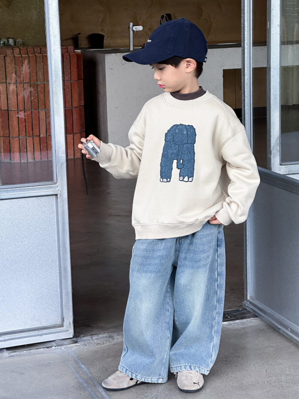Dječje traperice za dječake s flis podstavom, korejskog stila, pamuk denim, zima, srednji pojas s elastičnim pojasom