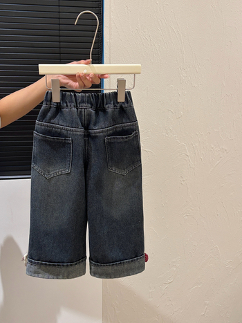 Tüdrukute teksapüksid fleecevoodriga, Korea stiilis, keskjoonel elastne vöö, karikatüürimuster, 3–8 aastat, sügis