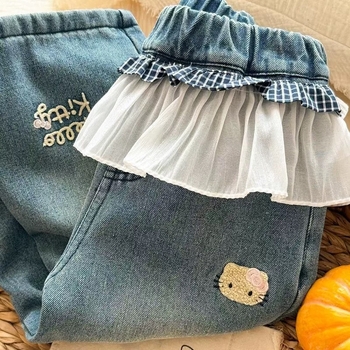 Jeans de iarnă pentru fete, căptușeală fleece, stil coreean, talie elastică, model desen animat, vârsta 1-3 ani