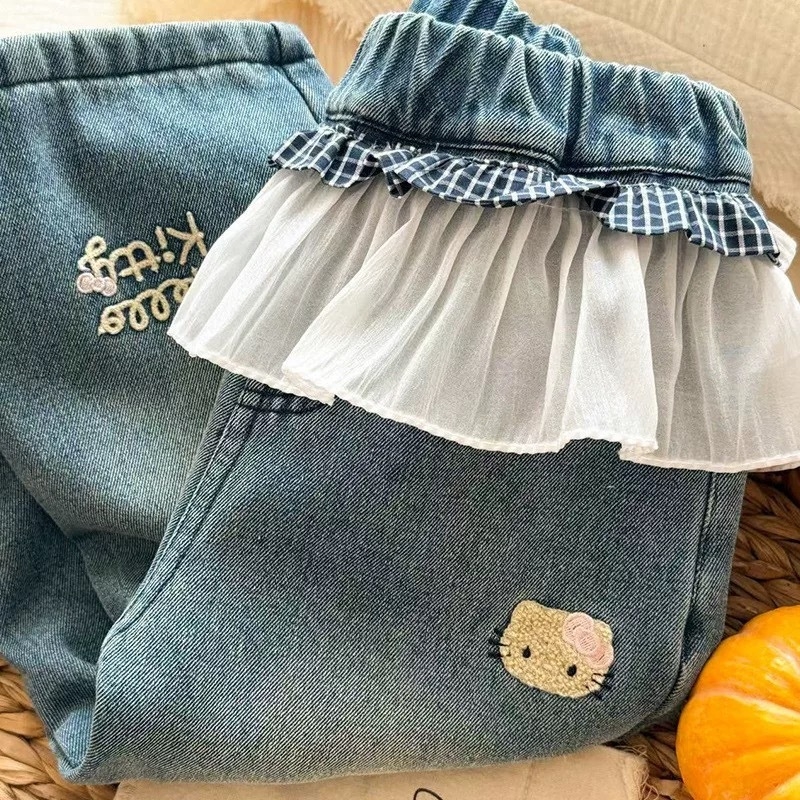 Jeans de iarnă pentru fete, căptușeală fleece, stil coreean, talie elastică, model desen animat, vârsta 1-3 ani